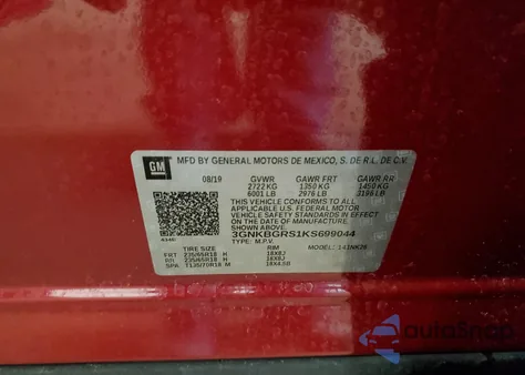 2019 Chevrolet Blazer 2Lt из США, поврежденный, VIN 3GNKBGRS1KS699044